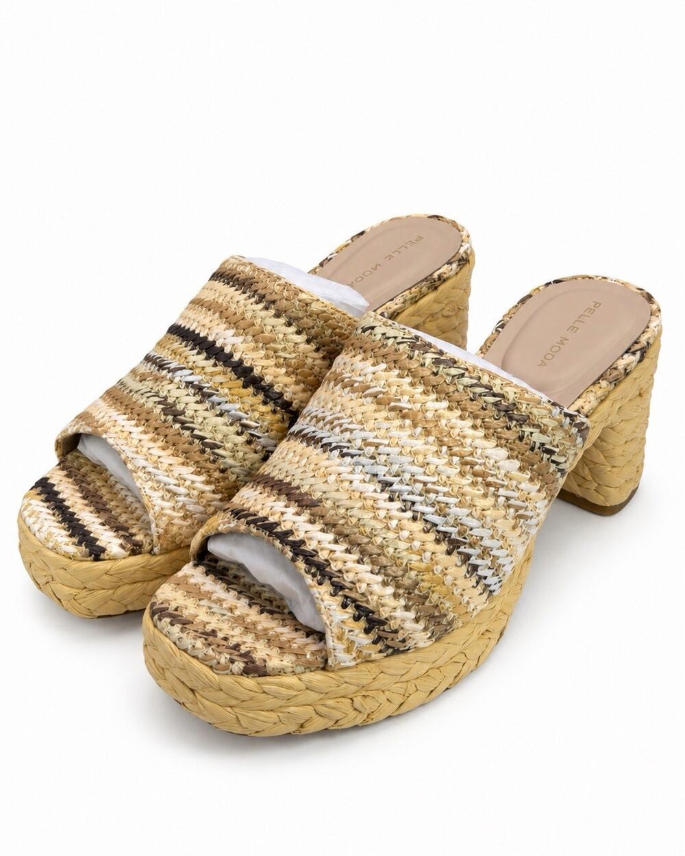 Pelle Moda Capree Espadrille Platform Slide Sandals Womens 9 Natural Block Heel
